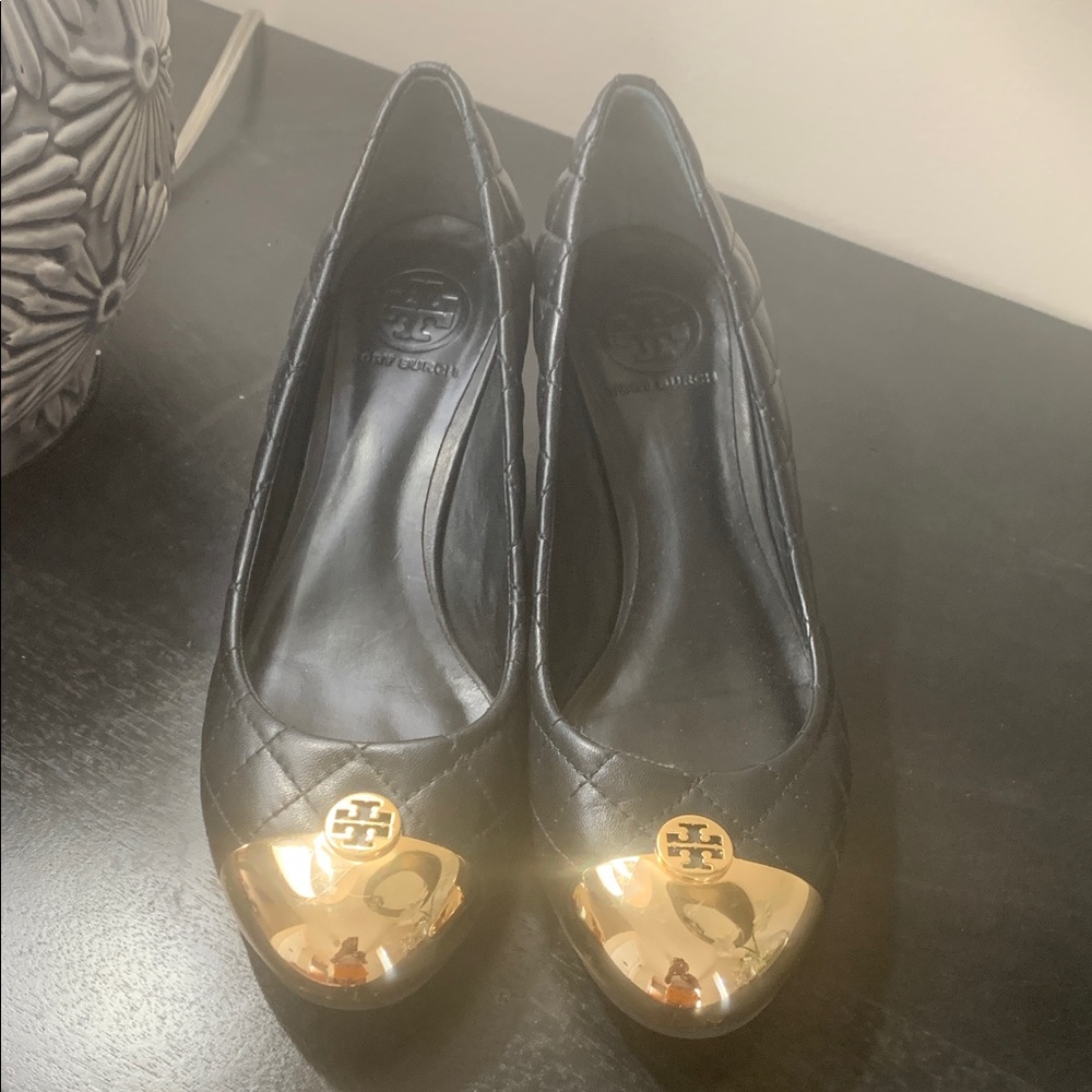 Tory Burch Black Heels with Gold Toe